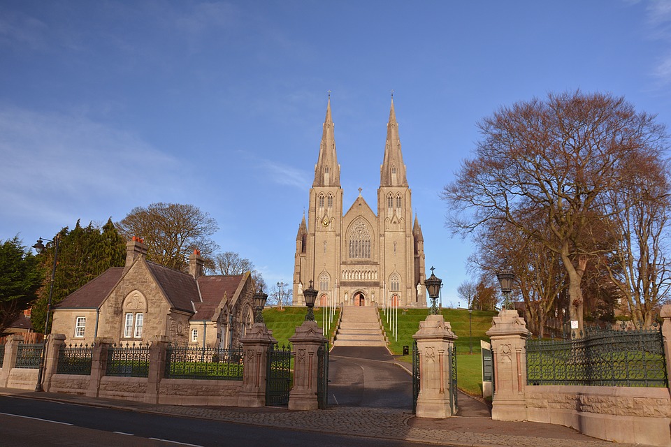 Armagh cathedral with blue sky