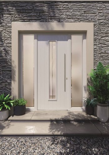 Entrance door with decorative glazing