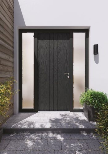 Black door with sidelight glazing