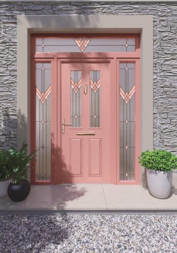 Pink door surrounded by glazing